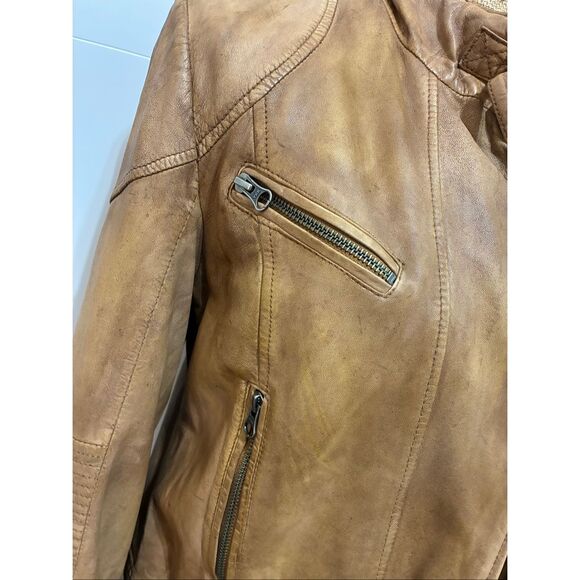 Free People Rugged Leather Jacket Camel Small 100% Lamb Leather - Picture 14 of 15